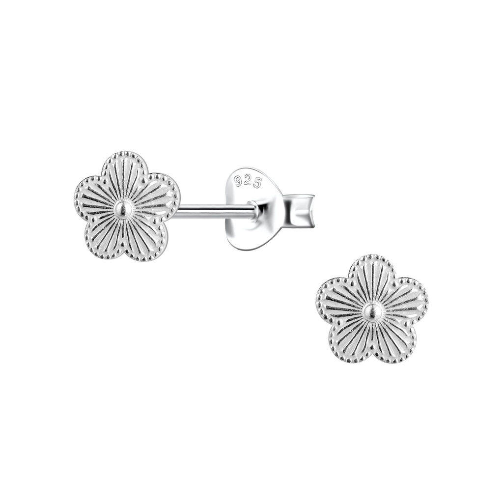 Puces d'oreilles fleur en argent