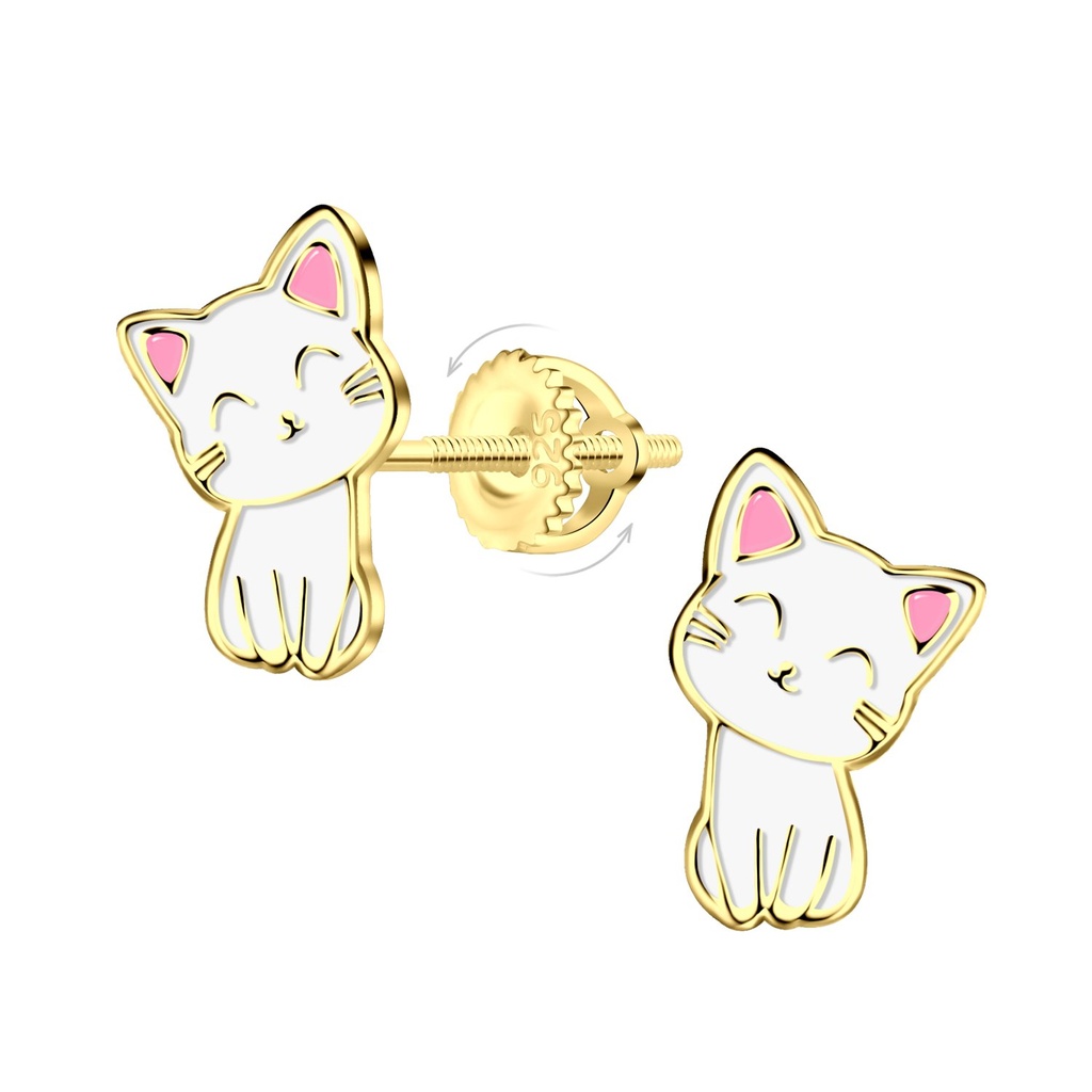 [10033544] Silver Cat Screw Back Earrings