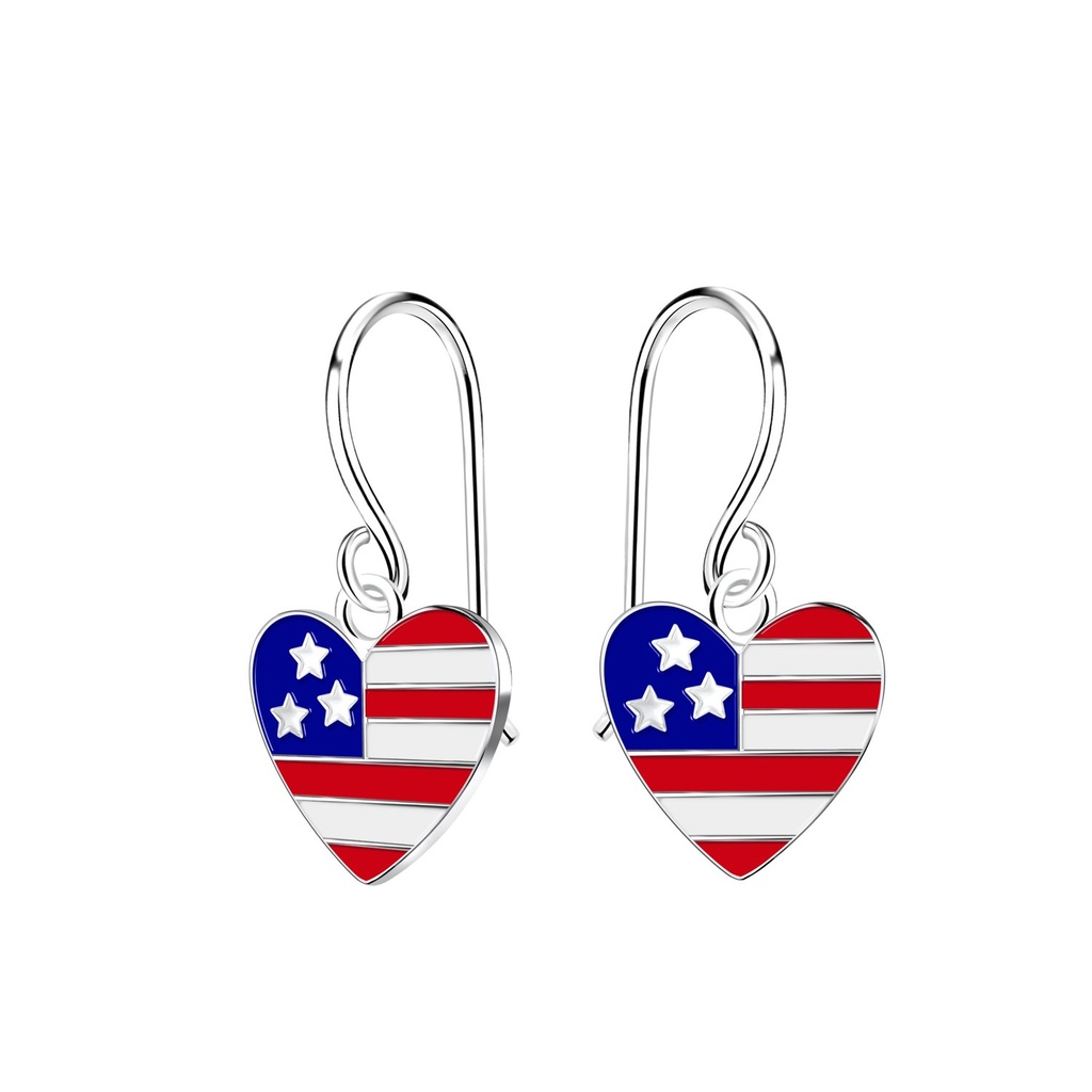[10032900] Silver USA Heart Earrings