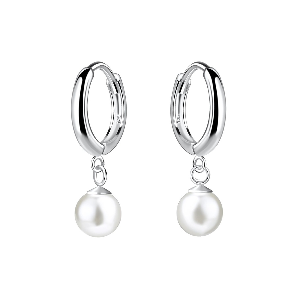[10033641] Créoles huggie en argent avec perle pendante