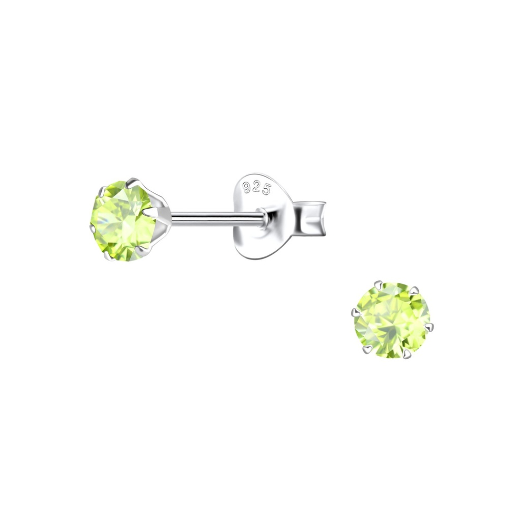 Puces d'oreilles en argent zircon rond 4 mm