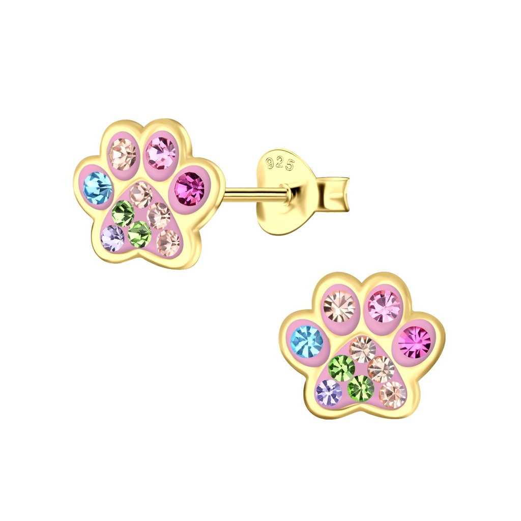 [10033546] Puces d'oreilles empreinte de patte en argent