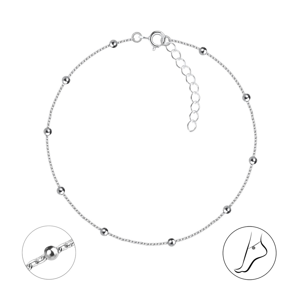 [10032693] Chaîne de cheville satellite en argent 25 cm avec rallonge