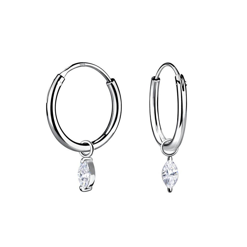 [10033442] Créoles breloque en argent zircon marquise 2x4 mm