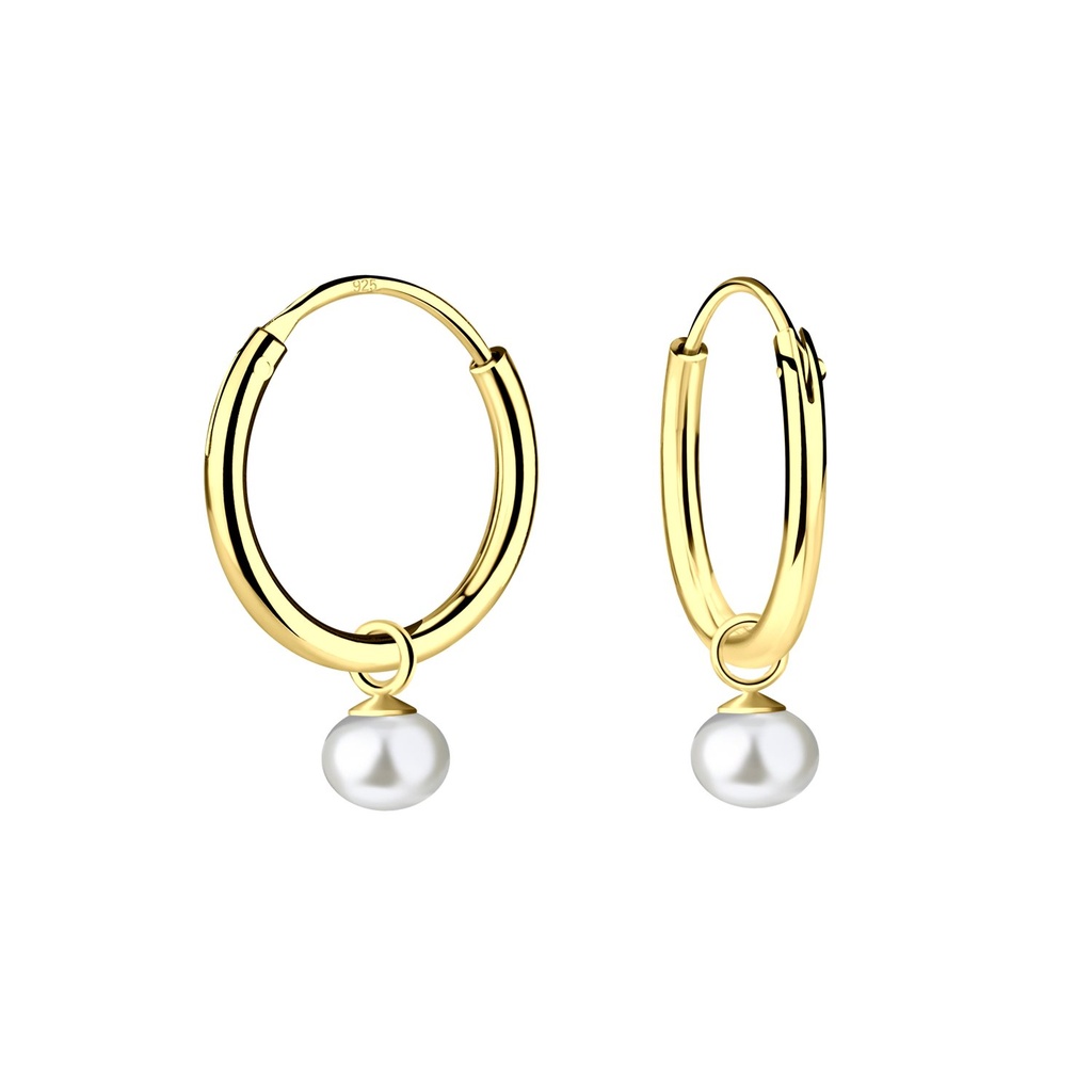Créoles breloque perle d'eau douce en argent 4 mm
