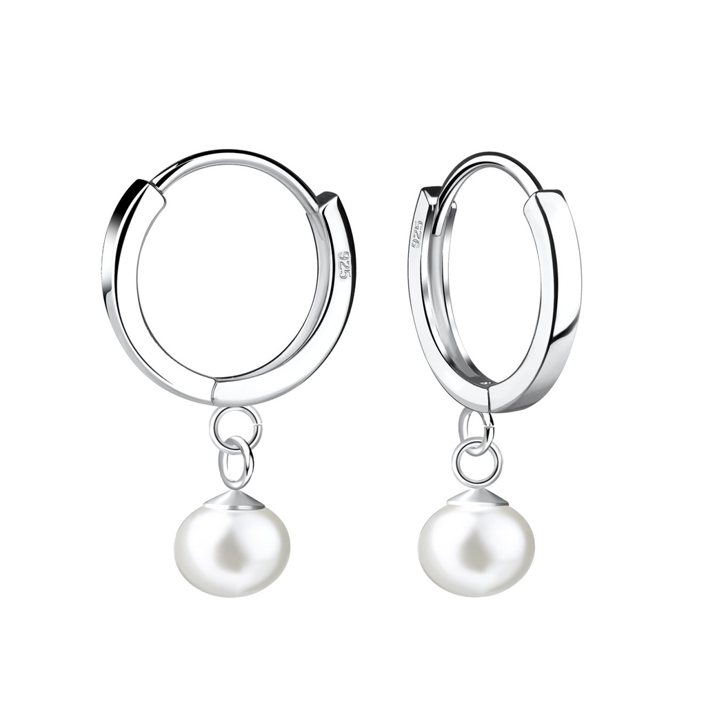 [10032862] 6mm Fresh Water Pearl Silver Huggie Earrings