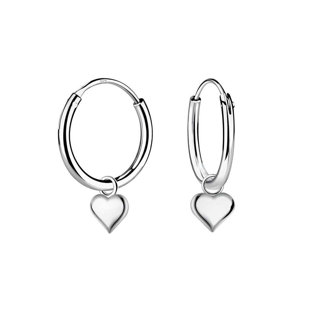 Silver Heart Charm Hoop Earrings