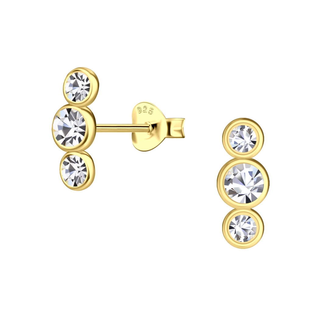 [10033328] Silver Three Stones Stud Earrings