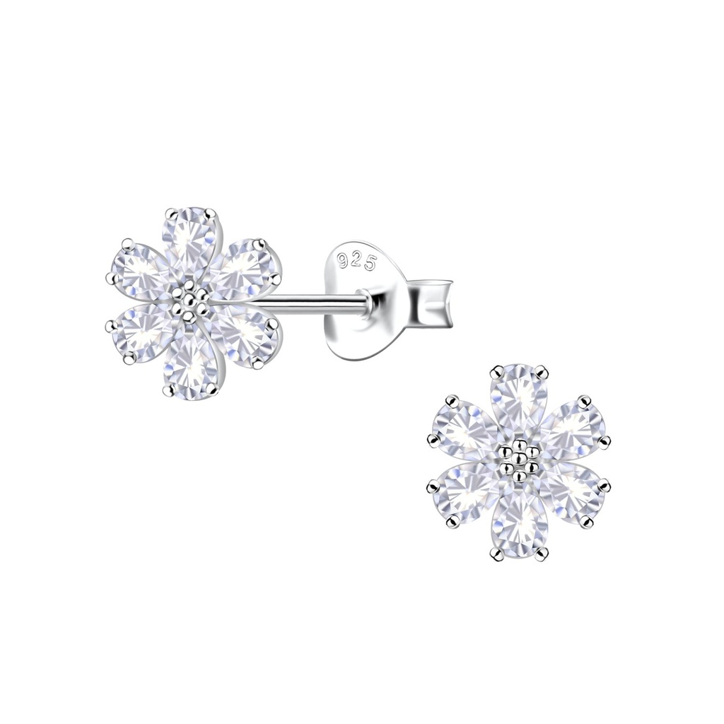 Puces d'oreilles fleur en argent