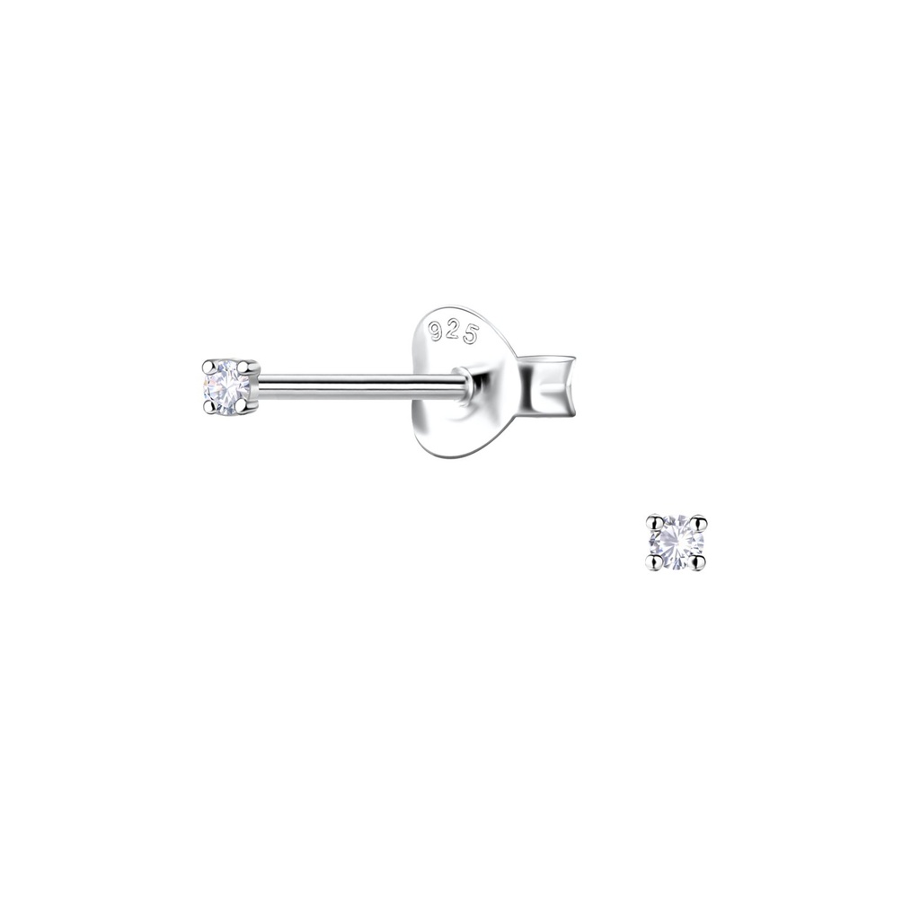 [10033371] 1.6mm Round Cubic Zirconia Silver Stud Earrings