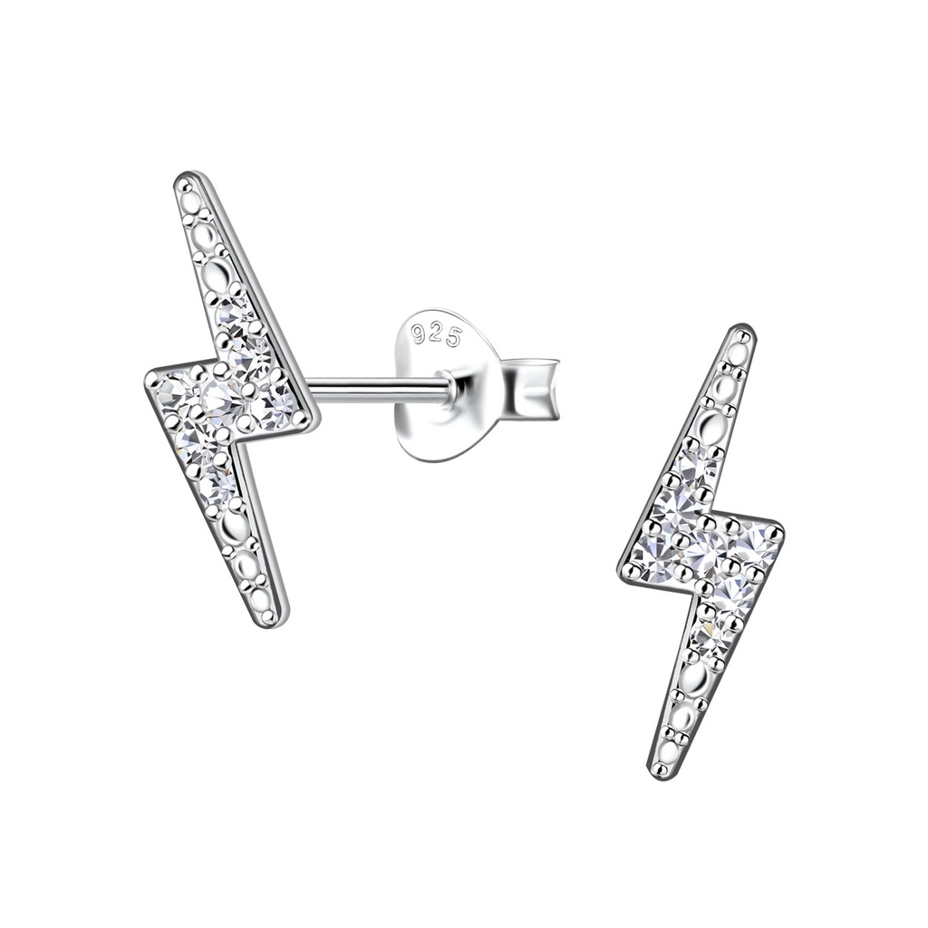 Silver Thunder Bolt Stud Earrings