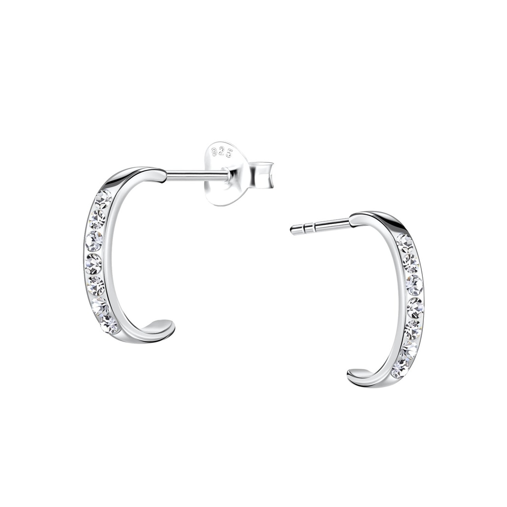 [10033365] Silver Crystal Half Hoop Stud Earrings
