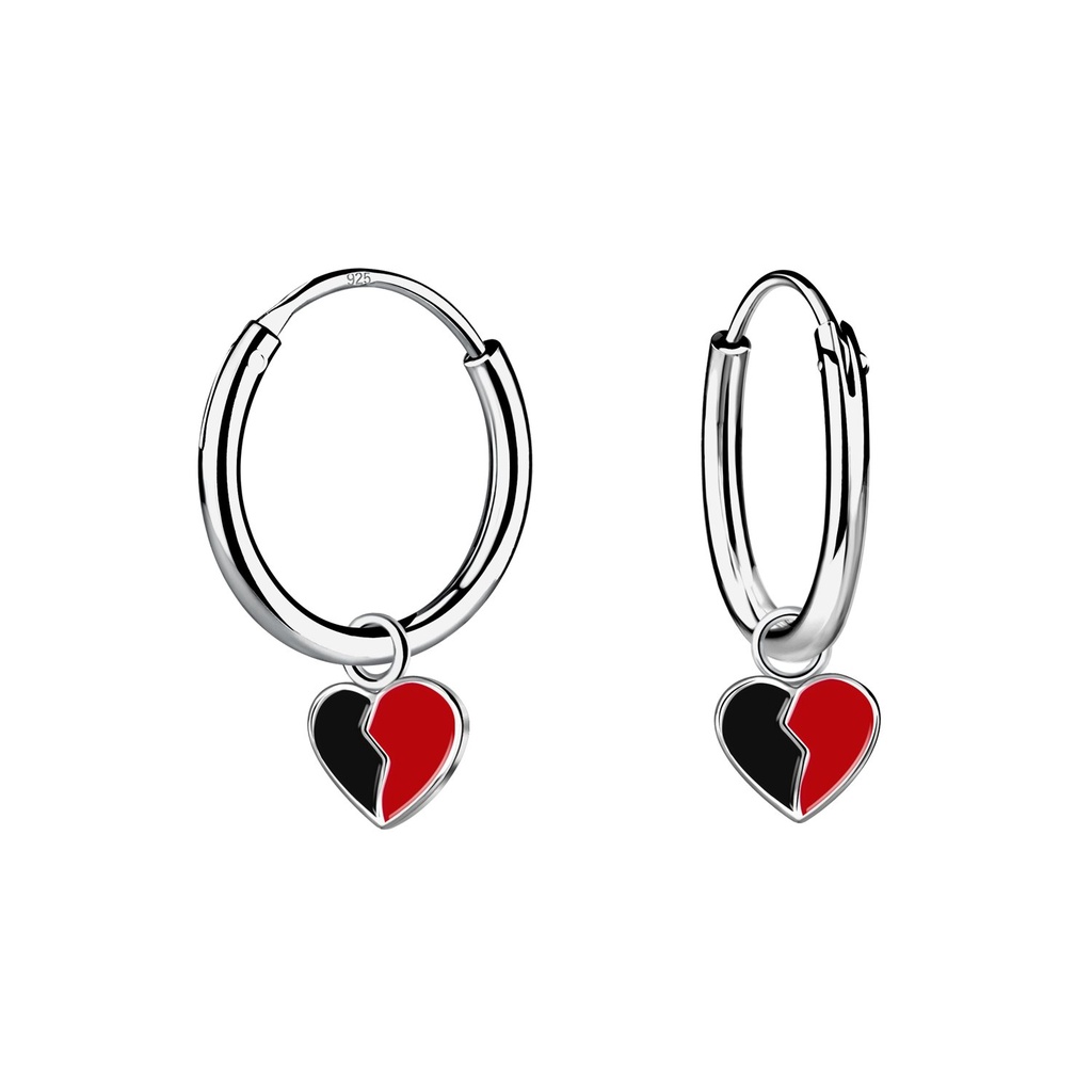 Silver Heart Charm Hoop Earrings