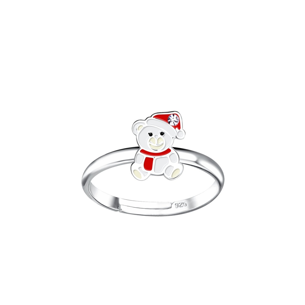 Bague réglable ours de Noël en argent