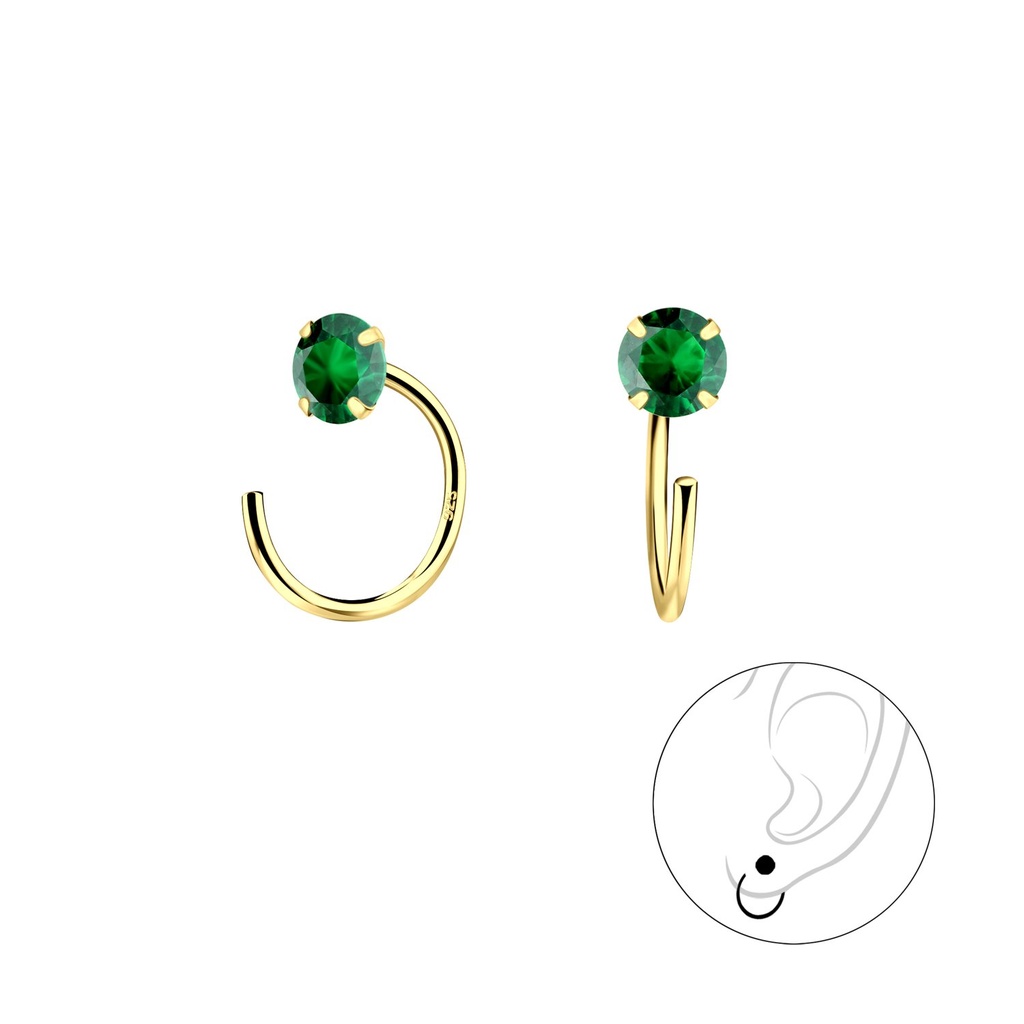 [10030317] 4mm Round Cubic Zirconia Silver Ear Huggers