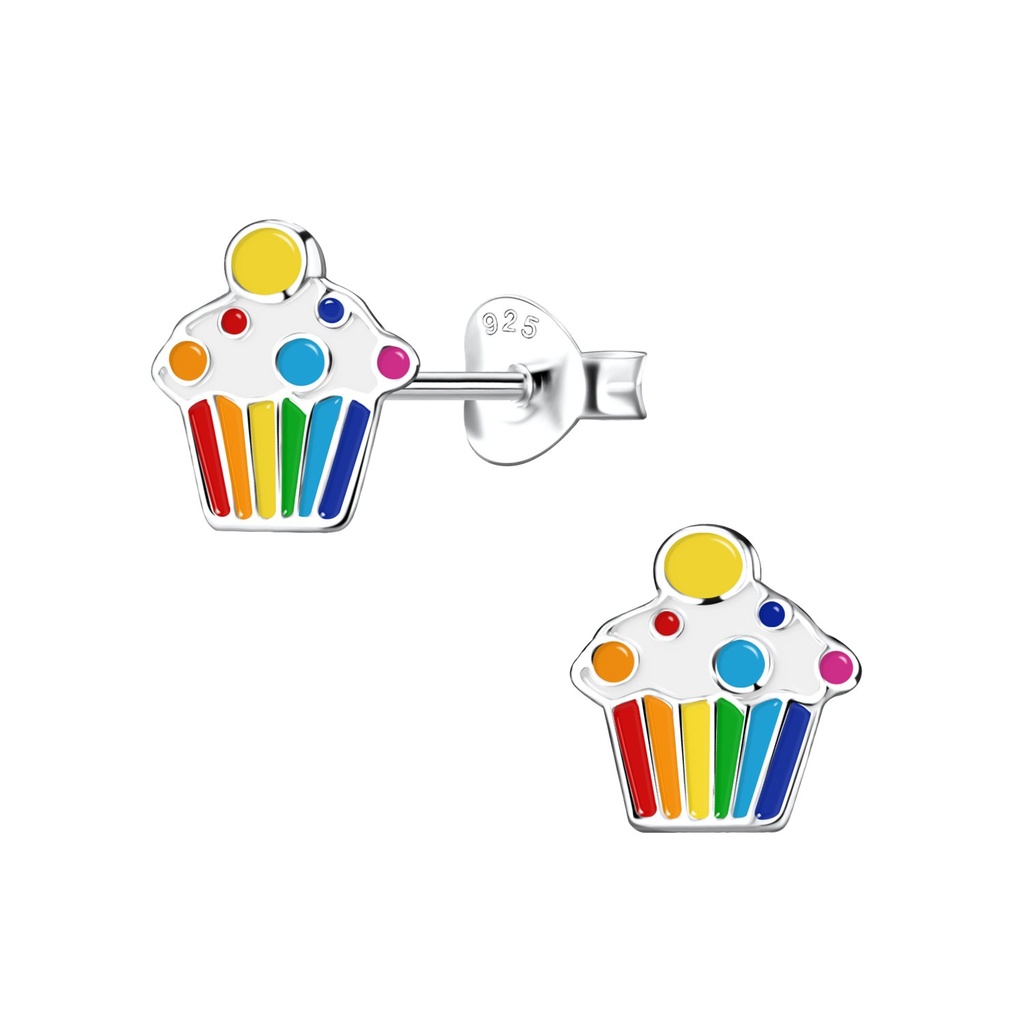 Silver Cupcake Stud Earrings
