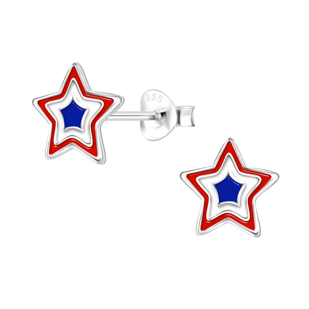 Silver USA Star Stud Earrings