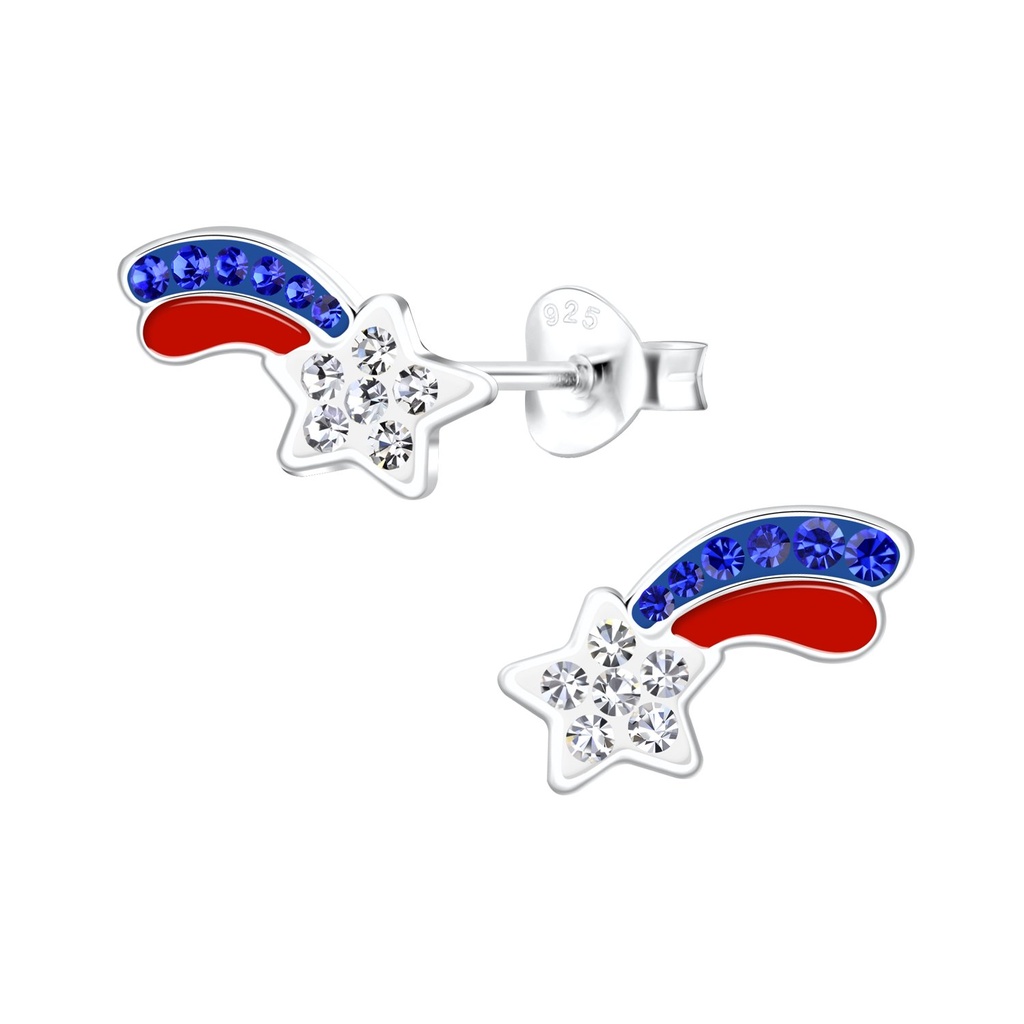 Silver USA Shooting Star Stud Earrings