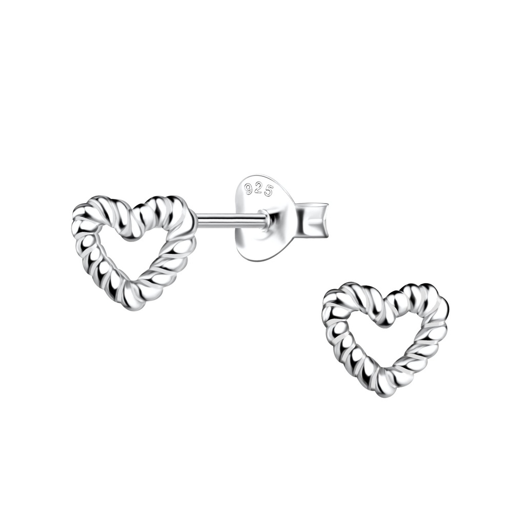 Silver Twisted Heart Stud Earrings