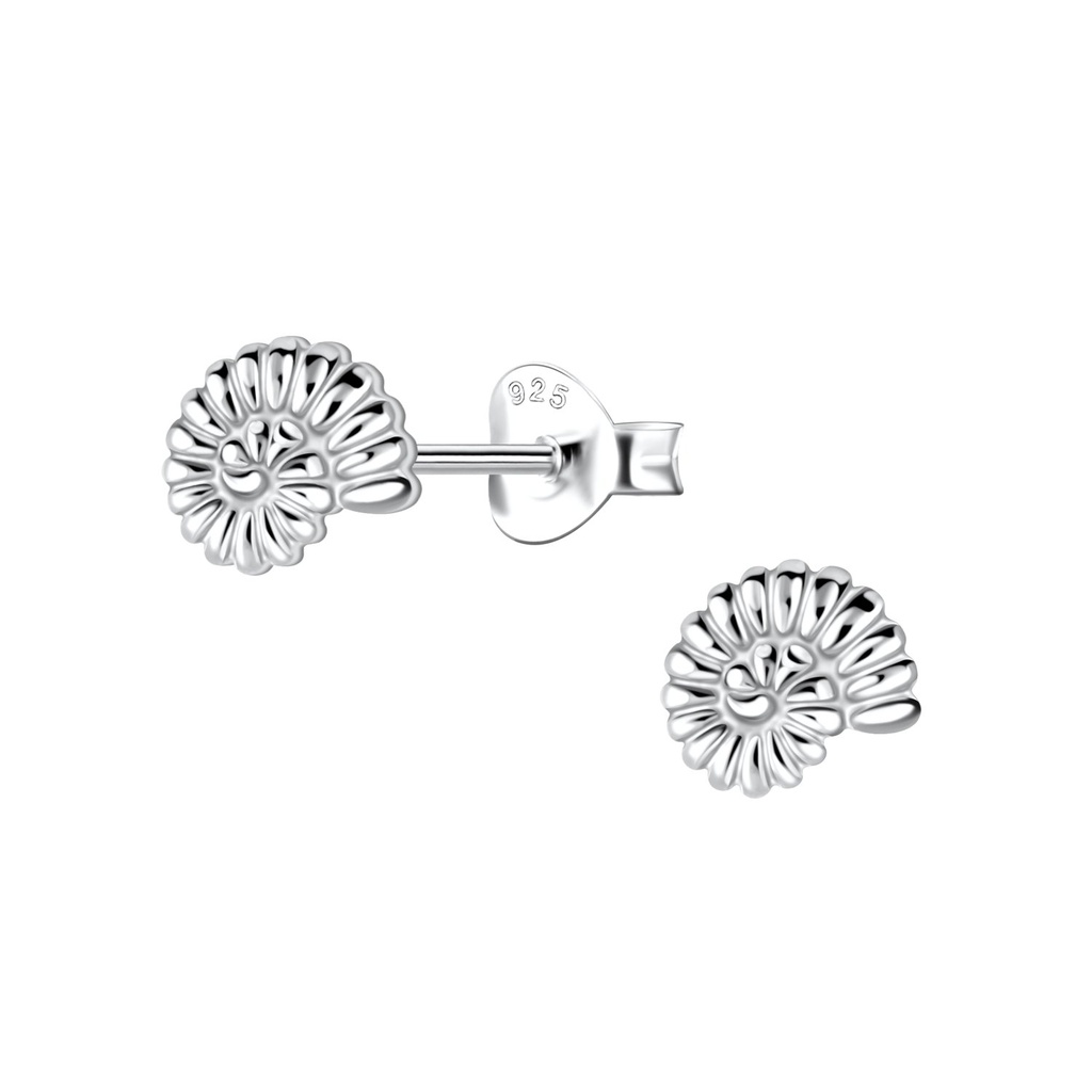 Silver Spiral Shell Stud Earrings