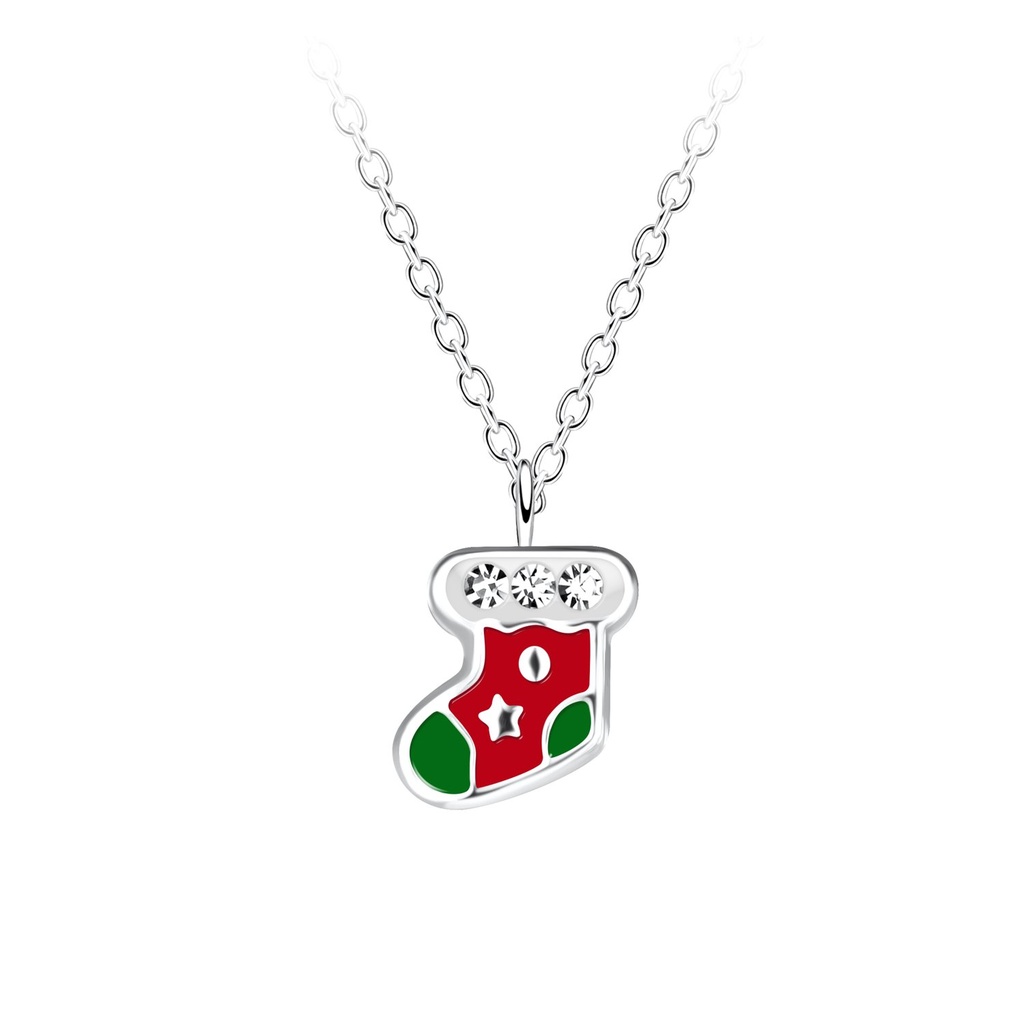 Collier chaussette de Noël en argent