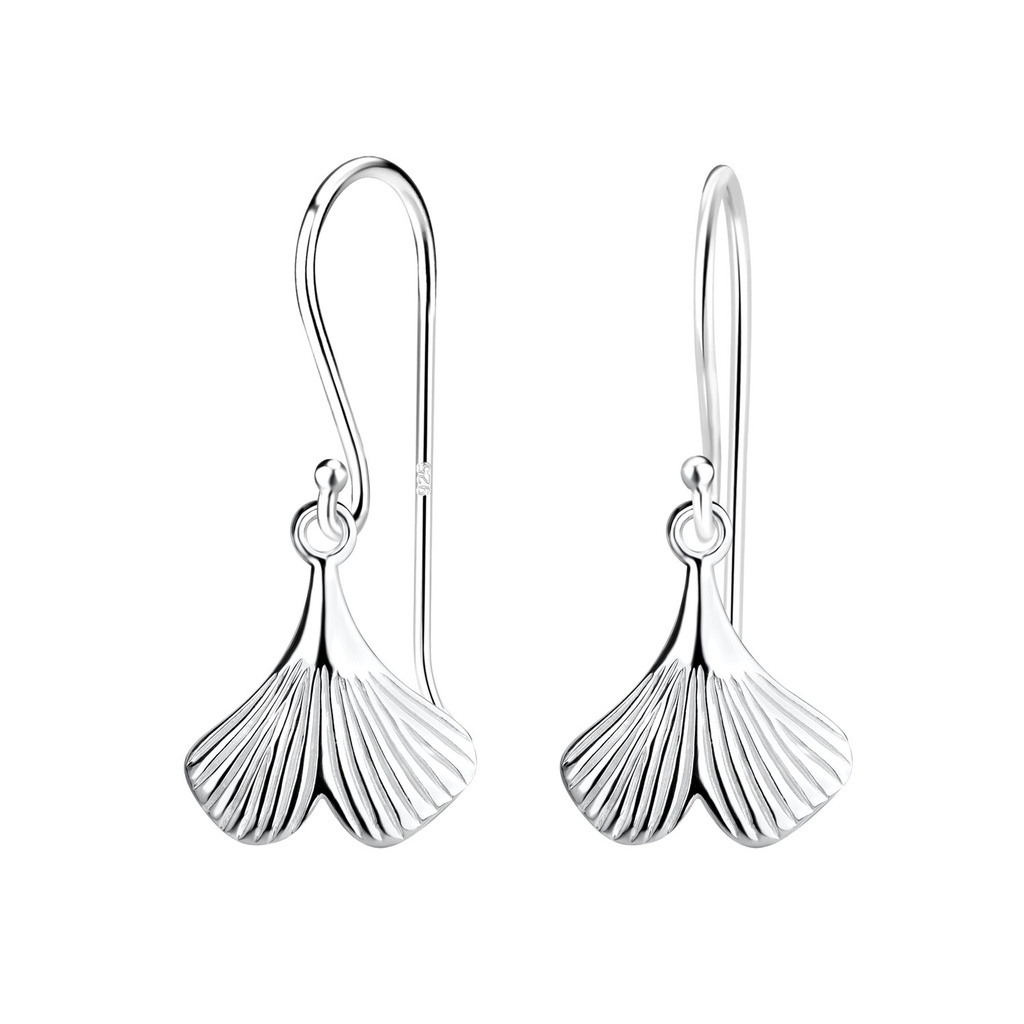 [10032844] Boucles d'oreilles feuille ginkgo en argent