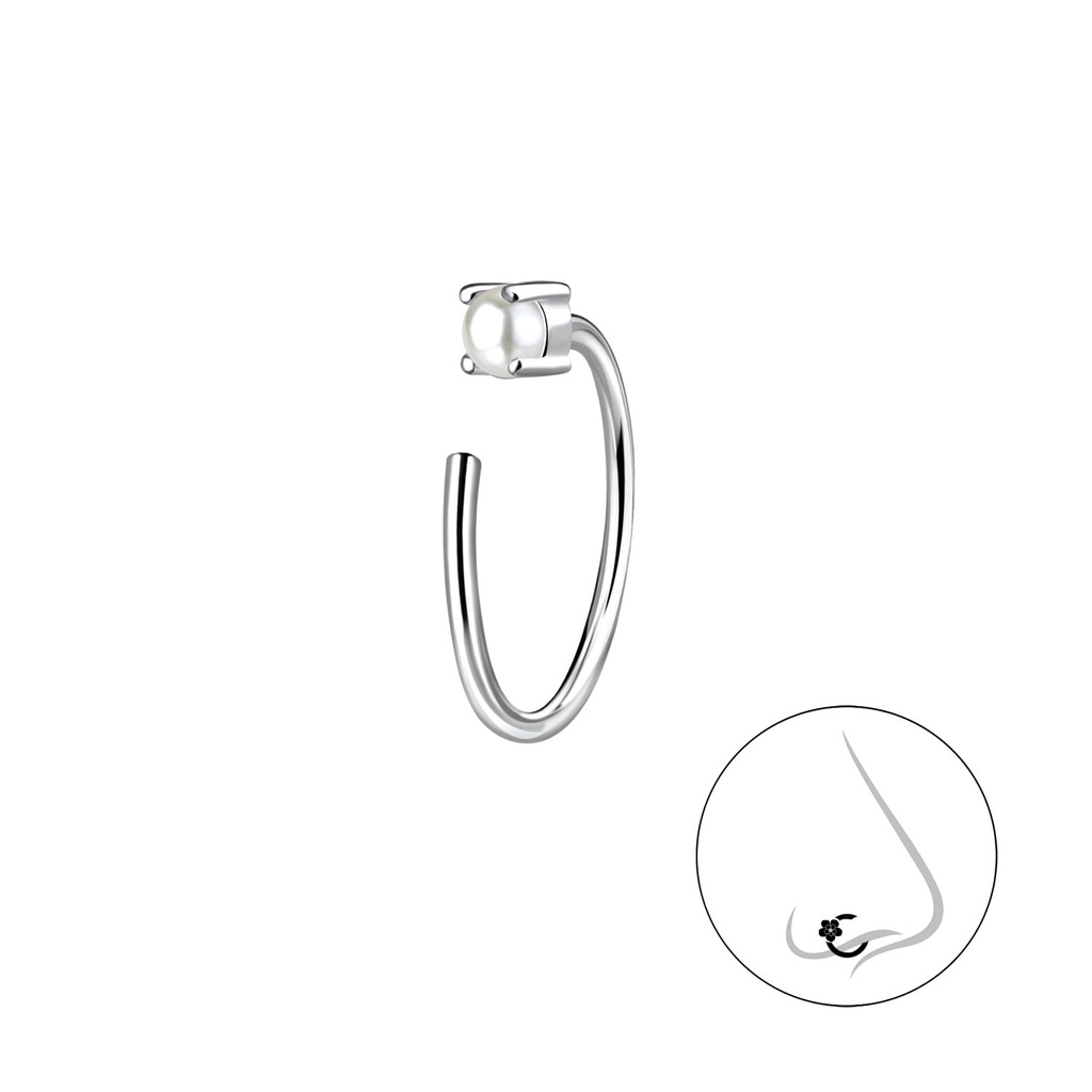 2mm Pearl Silver Nose Ring