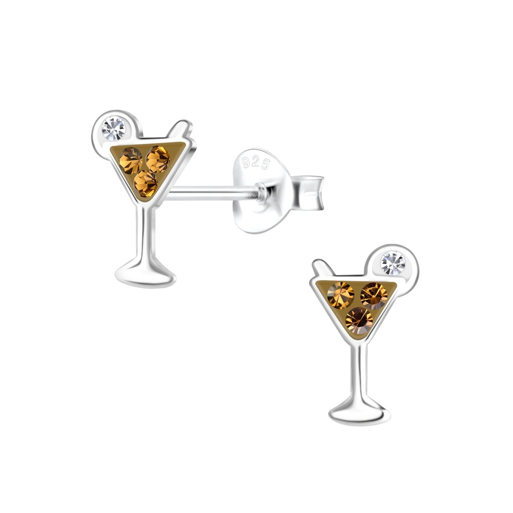Silver Cocktail Glass Stud Earrings