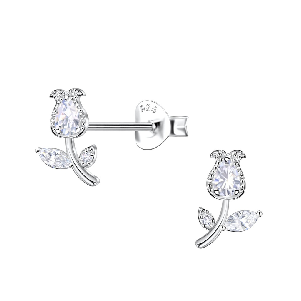 Puces d'oreilles fleur tulipe en argent