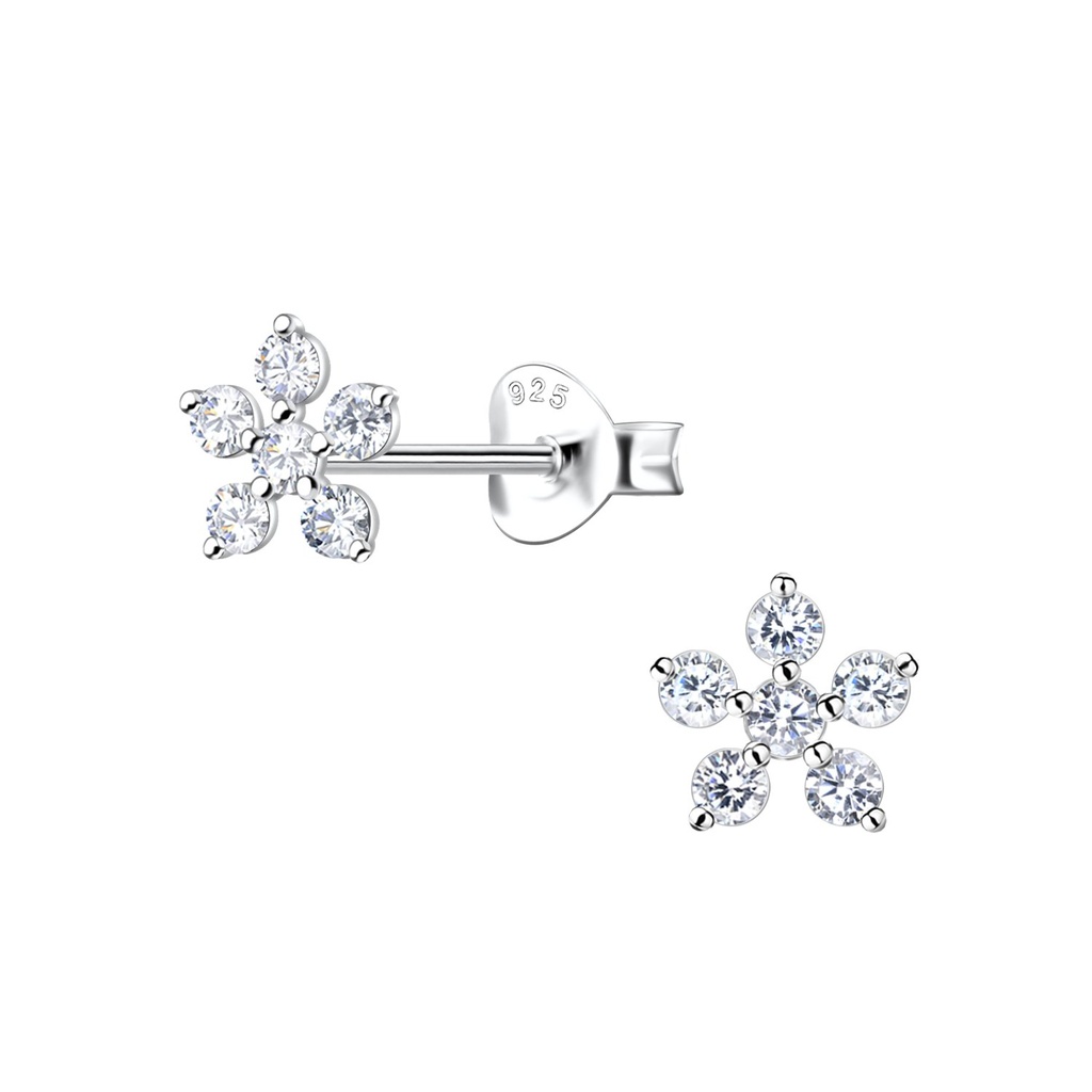 Puces d'oreilles fleur en argent