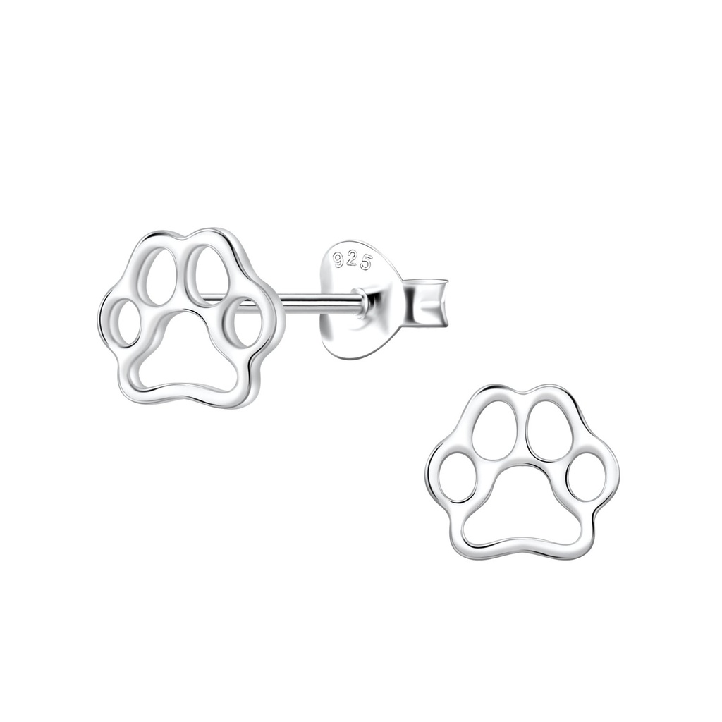 Puces d'oreilles empreinte de patte en argent