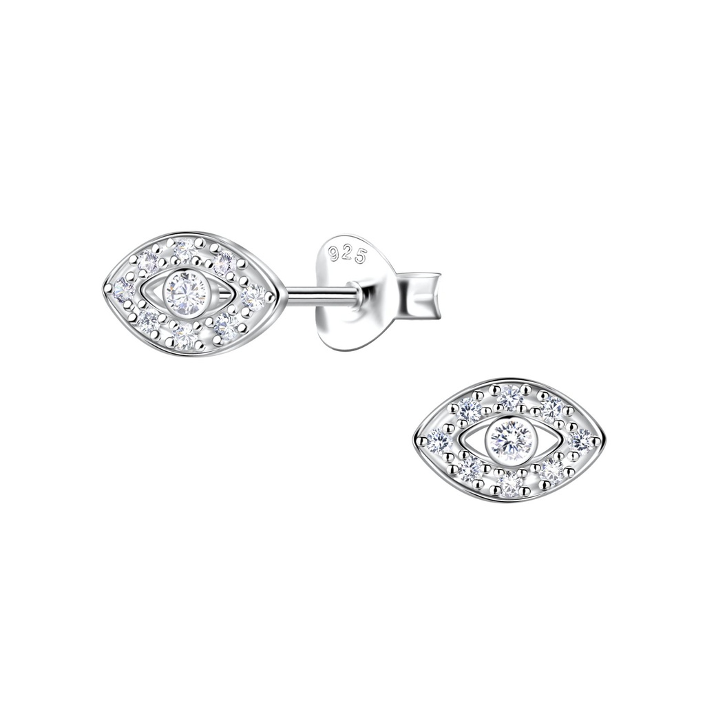 Silver Evil Eye Stud Earrings