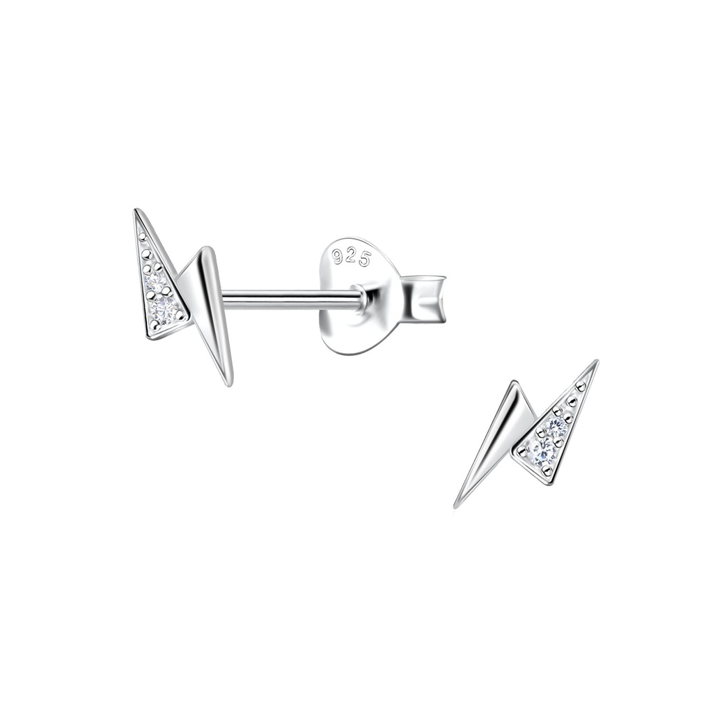 Silver Thunder Bolt Stud Earrings