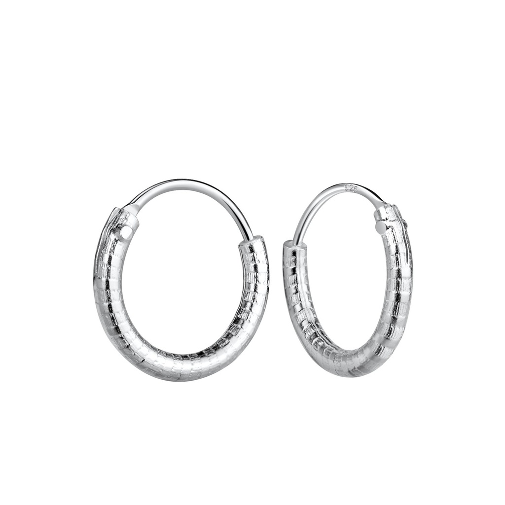 12mm Silver Patterned Hoop Earrings