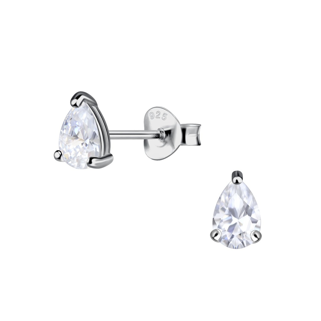 4x6mm Pear Cubic Zirconia Silver Stud Earrings