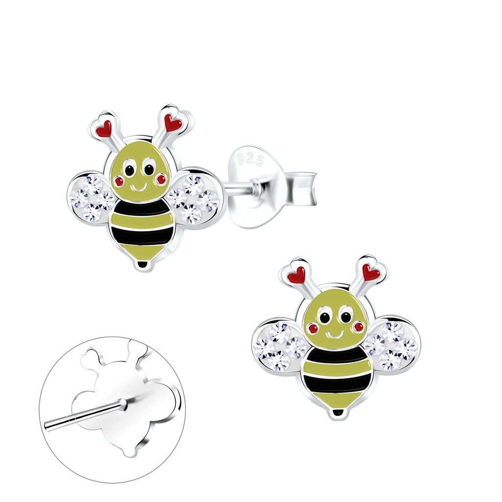 Silver Crystal Bee Stud Earrings
