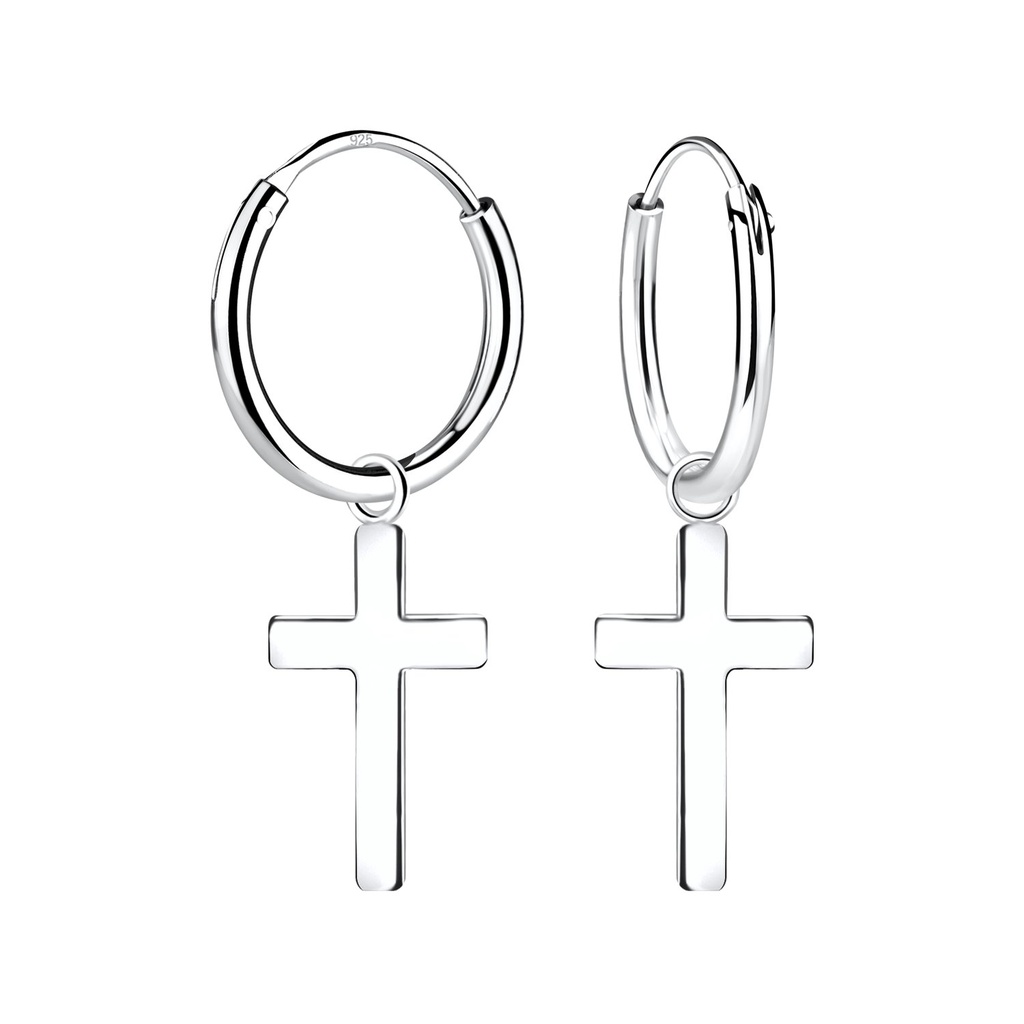 Créoles breloque croix en argent