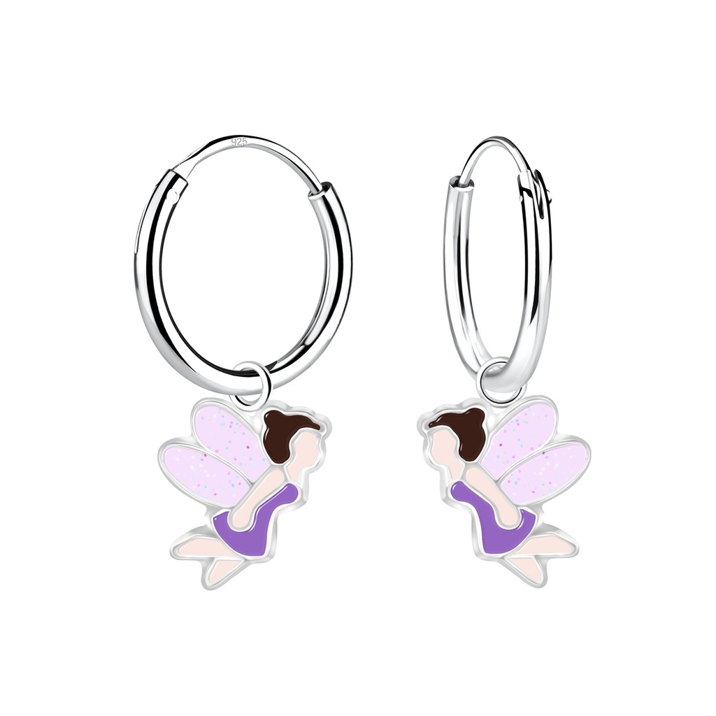 [10018961] Silver Fairy Charm Hoop Earrings