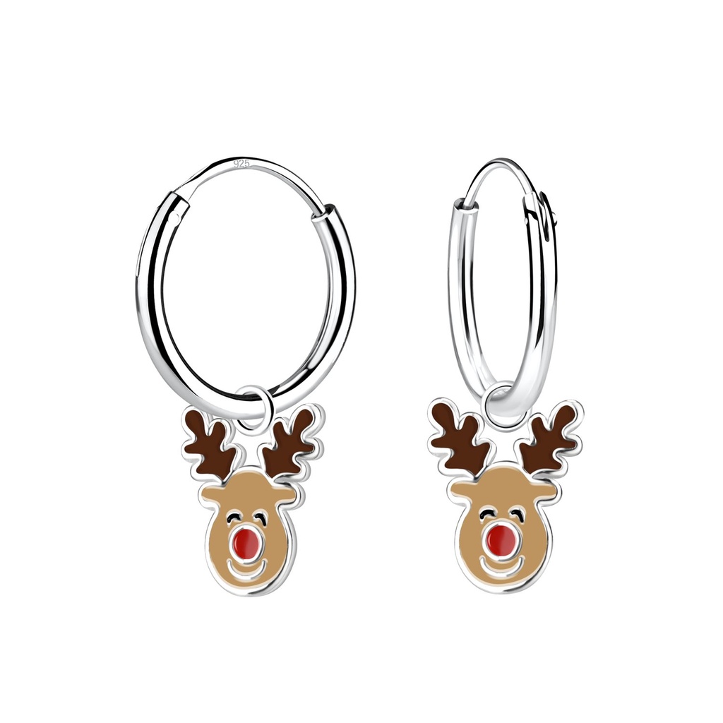 [10018822] Silver Reindeer Charm Hoop Earrings