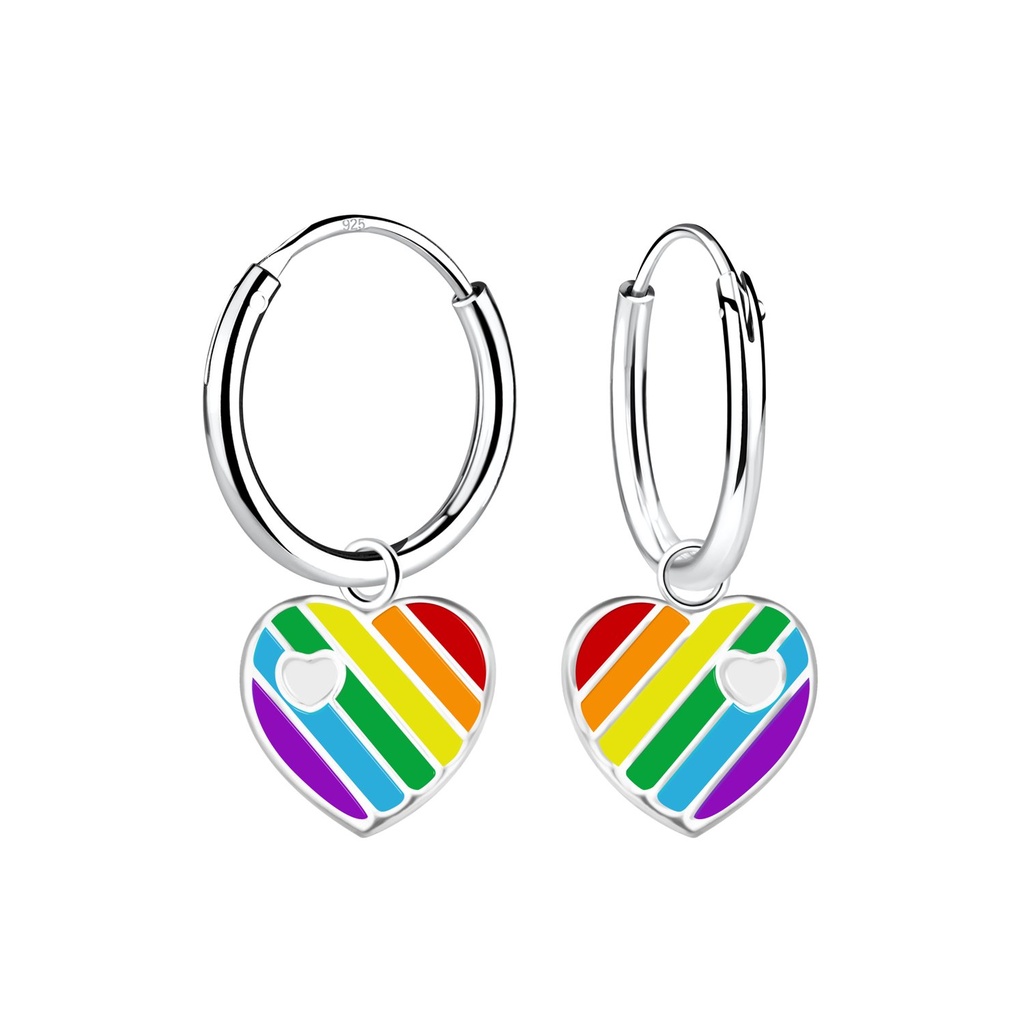 Silver Heart Charm Hoop Earrings