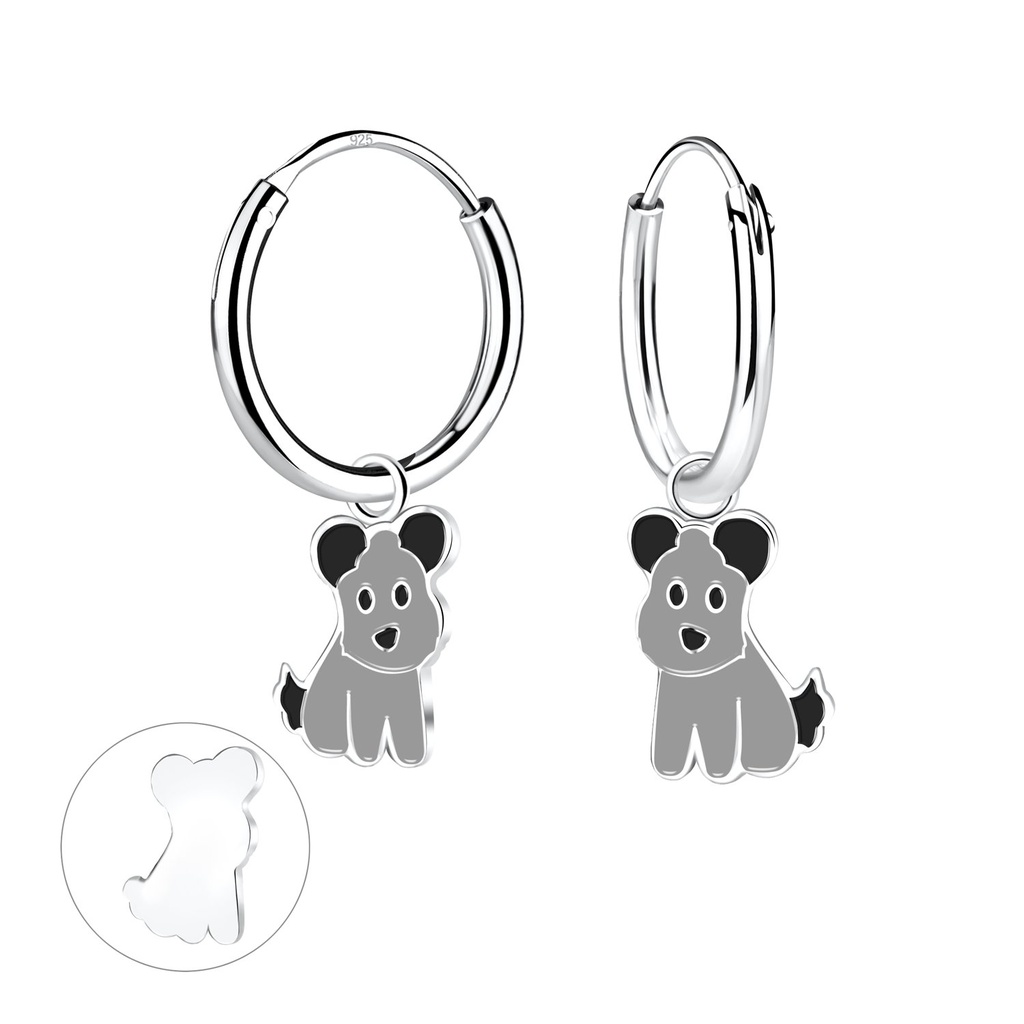 Silver Dog Charm Hoop Earrings