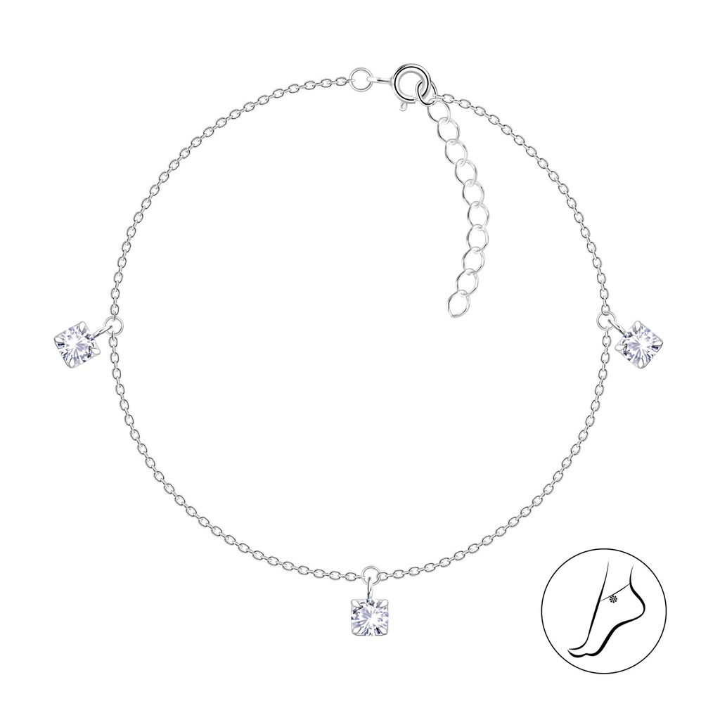 [10033221] Chaîne de cheville en argent zircon rond 4 mm