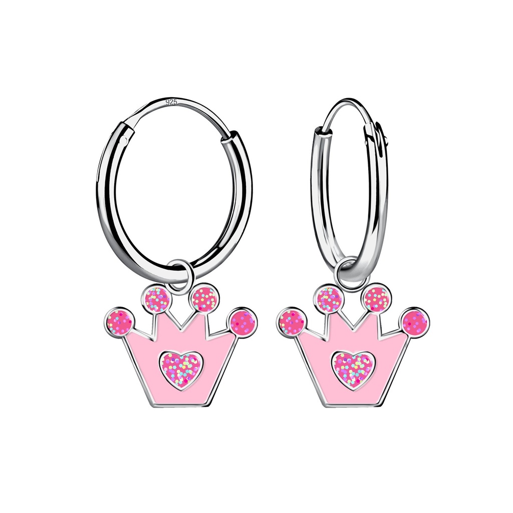 Silver Crown Charm Hoop Earrings