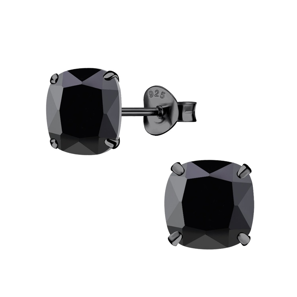 Puces d'oreilles en argent zircon coussin 8 mm