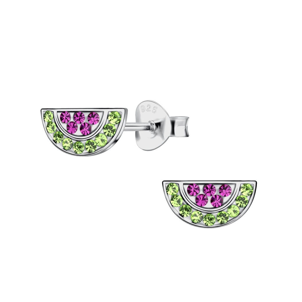 Puces d'oreilles pastèque en argent