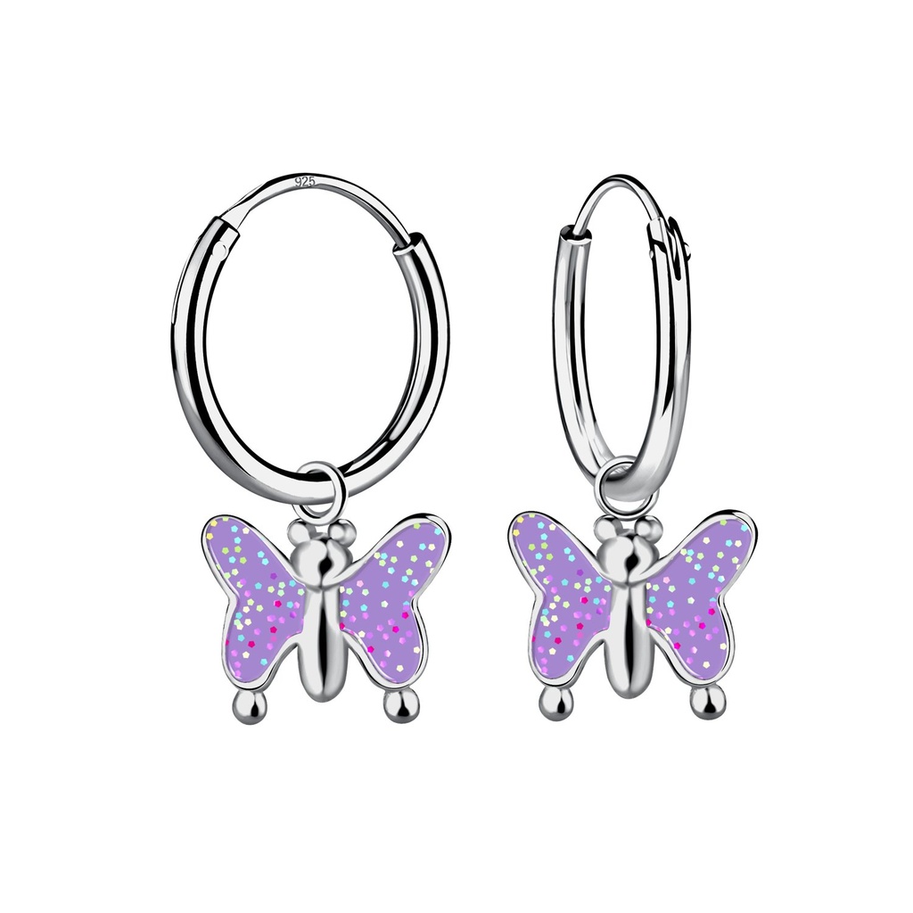 Silver Butterfly Charm Hoop Earrings