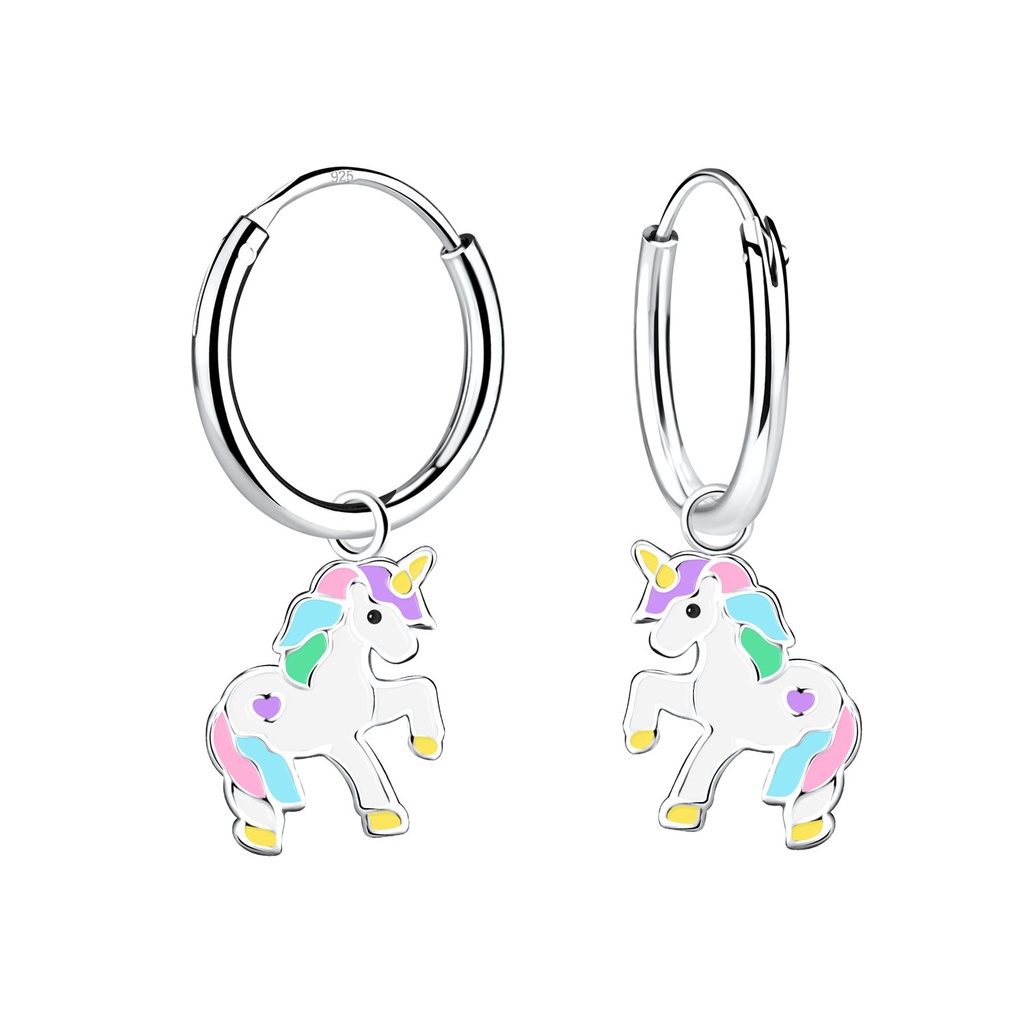 [10017099] Créoles breloque licorne en argent