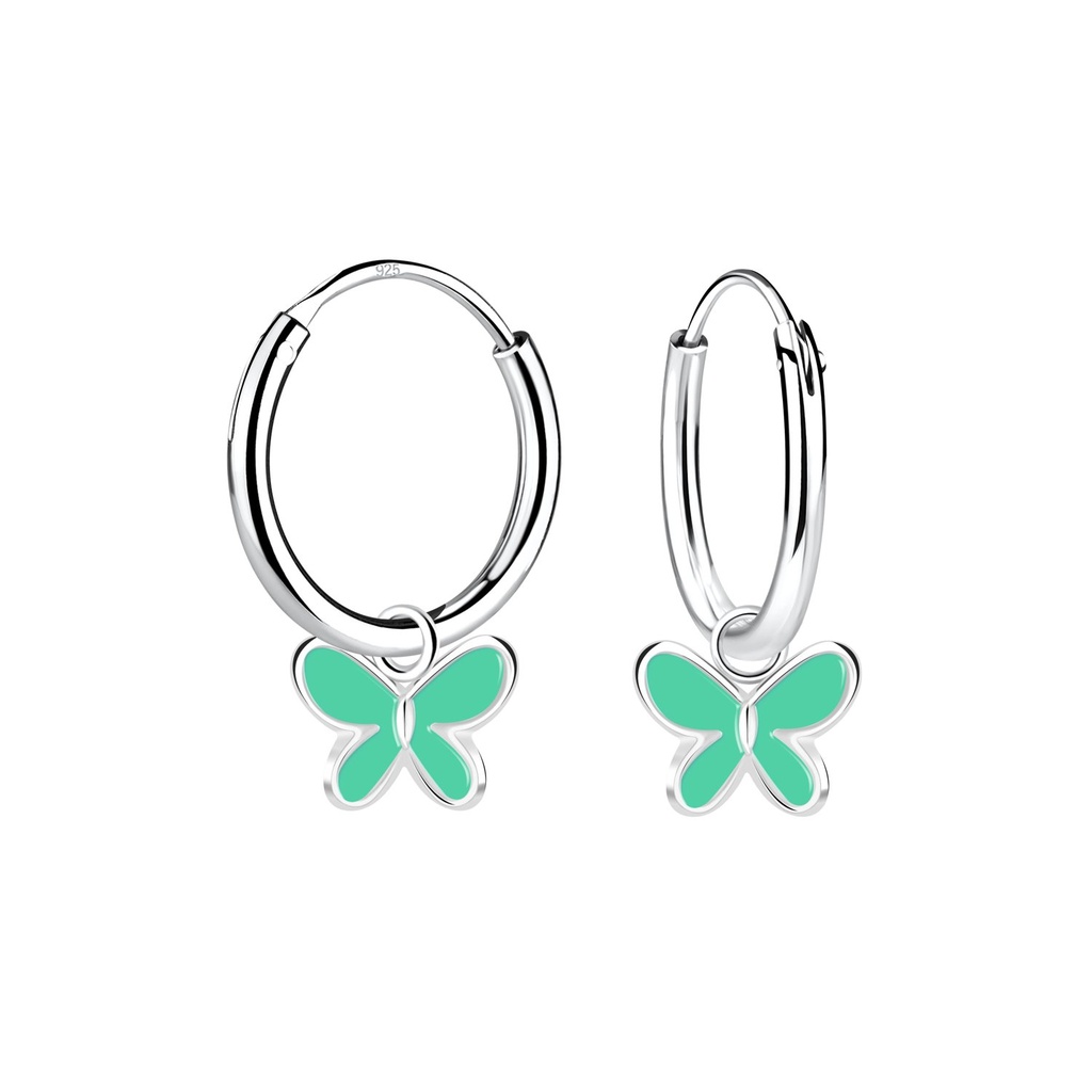 [10017511] Silver Butterfly Charm Hoop Earrings