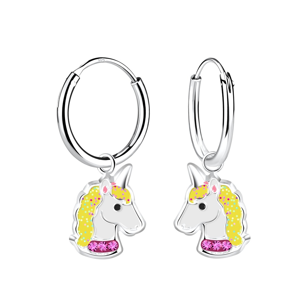 [10013832] Créoles breloque licorne en argent