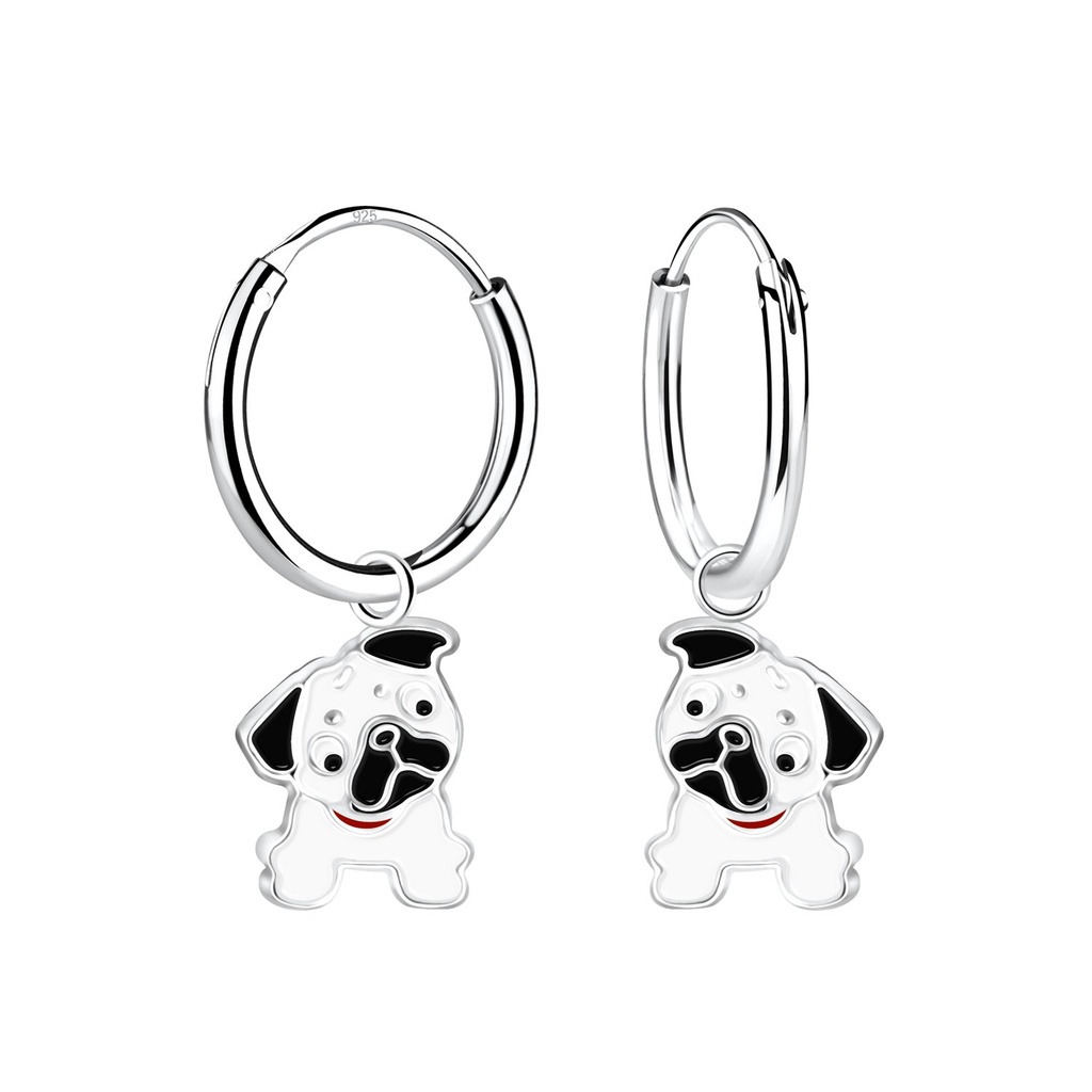 [10017093] Silver Bulldog Charm Hoop Earrings